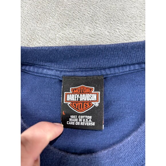 2003 Harley Davidson Las Vegas T-Shirt Blue Size L Bar Shield  Chrome USA - Picture 4 of 12